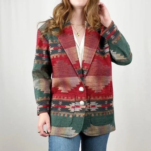 Stunning Vintage Oversized Western Bohemian Blazer Jacket Coat Boho Aztec Tribal - Picture 8 of 9